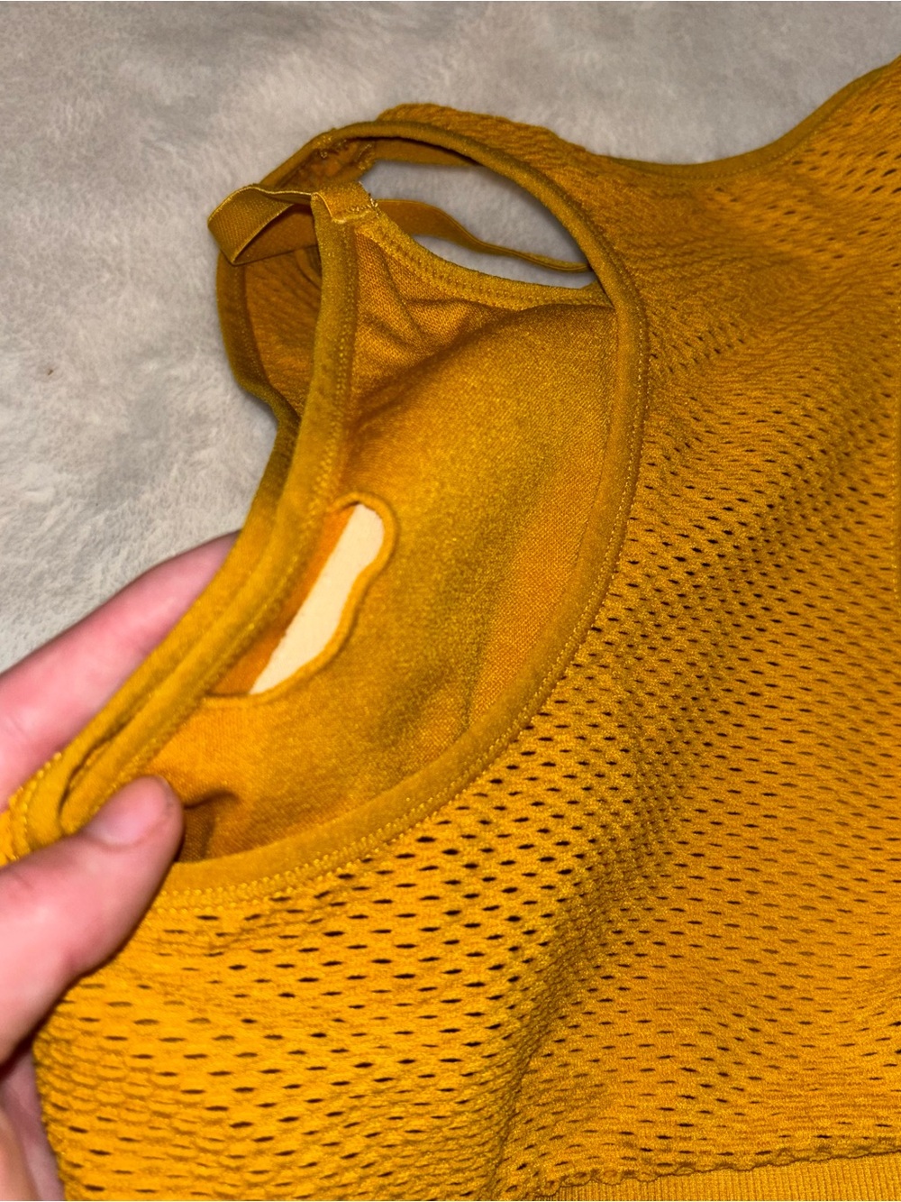 JoyLab Mustard Yellow Mesh Racerback Crop Top - Picture 4 of 5